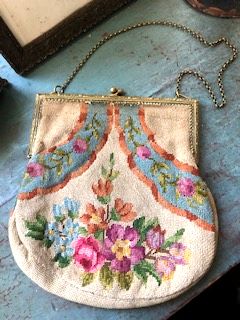 フランスアンティーク,プティポワン,刺繍,布,バッグ,ファブリック,花柄